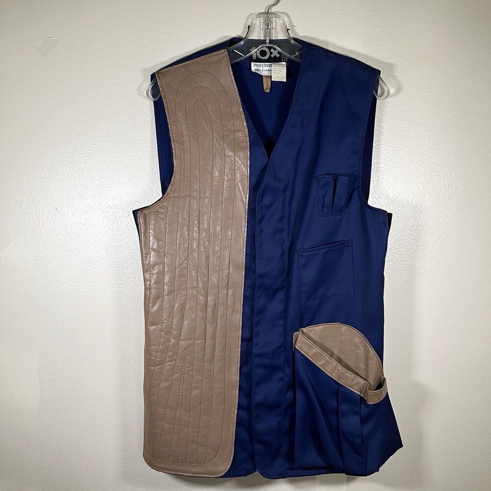Vintage 10X USA-Made Mens M Shooting Field Vest  Blue Faux Leather Talon Zipper